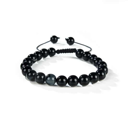 Black Banded Agate Round Beads Slide Bracelet 8mm
