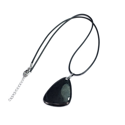 Shungite Triangle Shape Pendant 30X40mm With Leather Cord Necklace